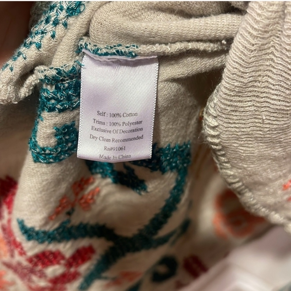 Johnny Was BiYa Anthropologie Embroidered Cotton Boho Wrap Cardigan Jacket XL - Picture 4 of 4